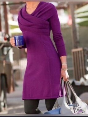 Athleta Magenta Knit Cowl-Neck Sweater Dress